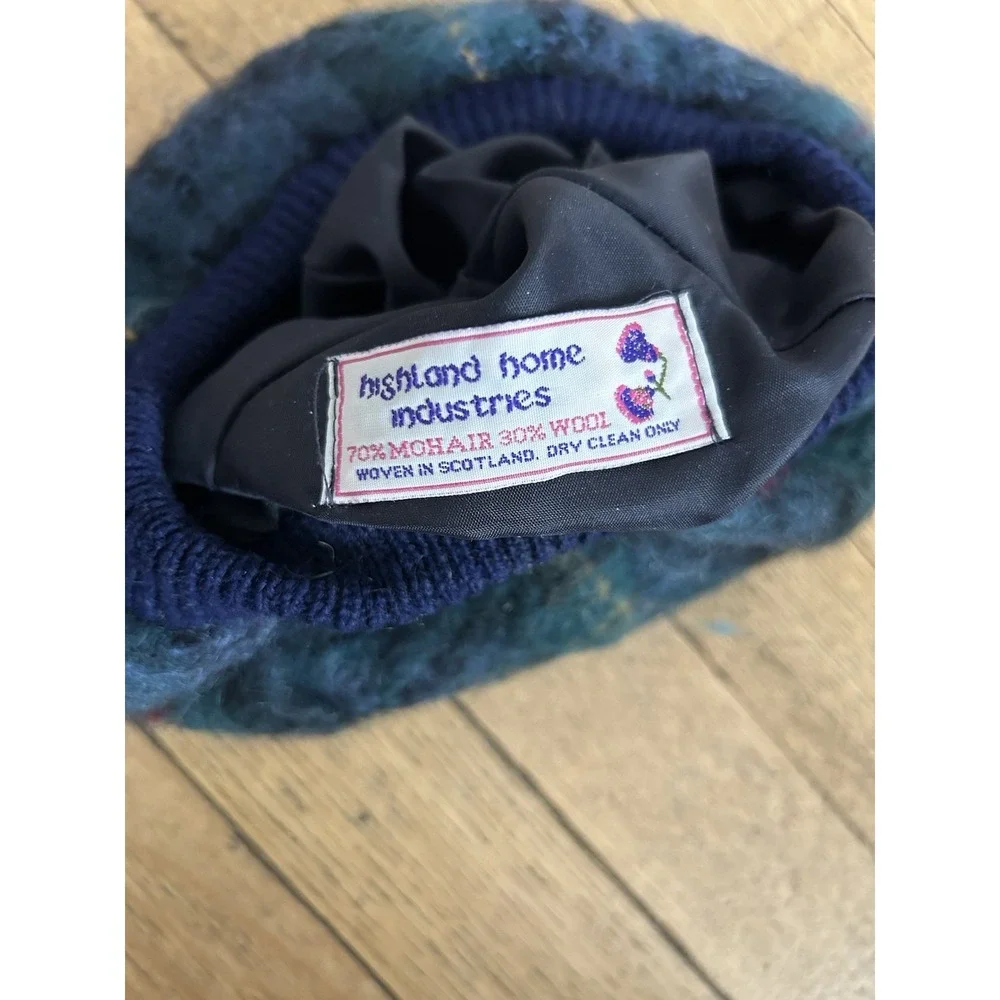 Plaid Wool Hat Pom-Pom Green Plaid Highland Home Industries Scotland Wool Mohair